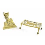 Novelty cast brass doorstop in the form of a cat entitled 'Ye Cheshire Cat', 10" high; together with