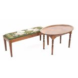 Oval moulded top mahogany occasional table upon turned legs, 31.5" x 20.5"; together with a window