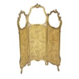 Rococo style French gilt and carved wood tri-fold draught screen, with inset bevelled glazed