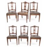 Set of six 19th century elm dining chairs, the vertical pierced splats surmounted by Classical urns,