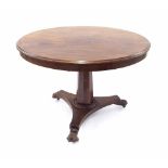 Victorian mahogany small circular dining table, upon an octagonal tapering column to the triform