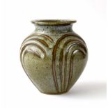 Nick Rees contemporary studio ceramic stoneware baluster vase, with swirling fluted decoration on