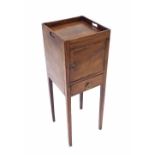 Georgian square mahogany washstand, with a single cupboard over a drawer upon slender square