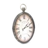 Large modern wall clock in the form of an oval French pocket watch, 54" x 32" approx