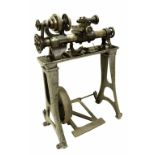 Interesting old cast iron Drummond Bros treadle lathe, with some spare wheels and chucks, 36" wide