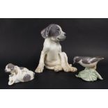 Royal Copenhagen porcelain figures - Playful Puppies 453, Puppy 258 (at fault) and Flycatcher