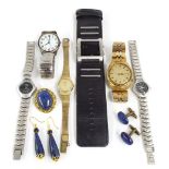 Pair of lapis lazuli pendant earrings, brooch and cufflinks; together with assorted wristwatches