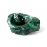 Carved malachite nest and egg, 5" x 4" (2)