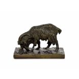 After Jean Bayre (1796-1875) - bronze of a grazing goat upon a rectangular base, signed, 2.5"