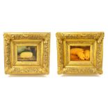 After John Vine - two decorartive pictures of pigs, both contained within contemporary gilt