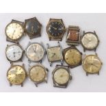 Thirteen gold plated and stainless steel gentlemen's wristwatches to include Rotary, Rolland, Timex,