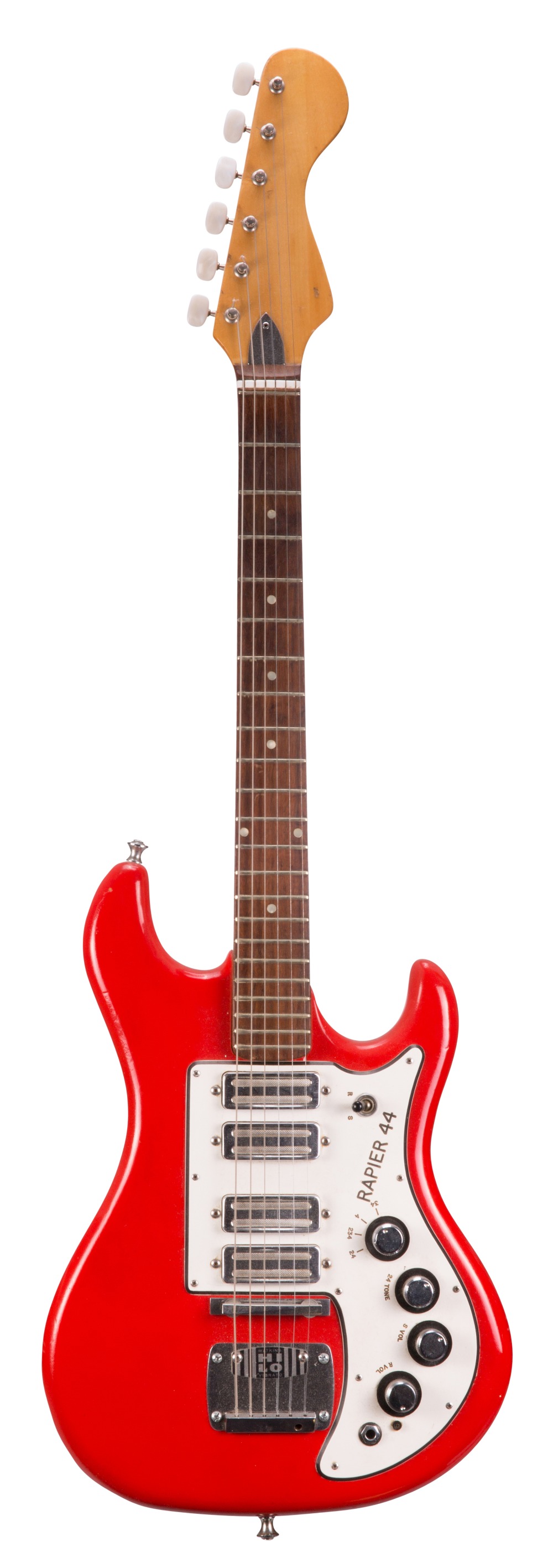 1960s Watkins Rapier 44 electric guitar, made in England, ser. no. 1xxx7; Finish: red, refinish,