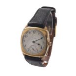 Waltham 9ct cushion cased gentleman's wristwatch, Birmingham 1932, silvered dial with Arabic