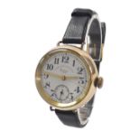 West End Watch Co. Sillidar gold plated wire-lug officer's wristwatch, the white dial with Arabic