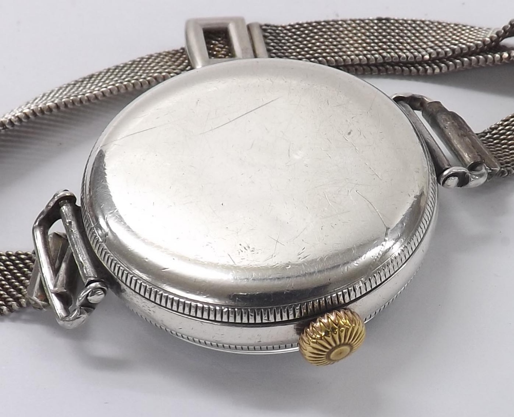 Baume silver officers trench wristwatch, import hallmarks for London 1918, circular white dial - Image 2 of 4