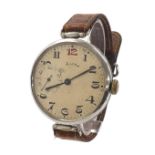 Russian 3NM (Zim) over-sized nickel cased gentleman's wristwatch, silvered dial with red twelve,