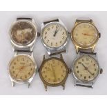 Six Smiths gentleman's wristwatches for repair, unsigned movements (lacking straps)