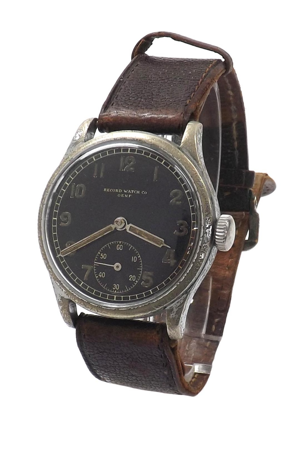 Record Military Kriegsmarine (German Navy) issue gentleman's wristwatch, black dial signed Record