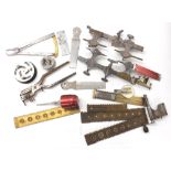 Selection of watchmakers tools including two turns, watch movement holders, pivot and wheel gouges