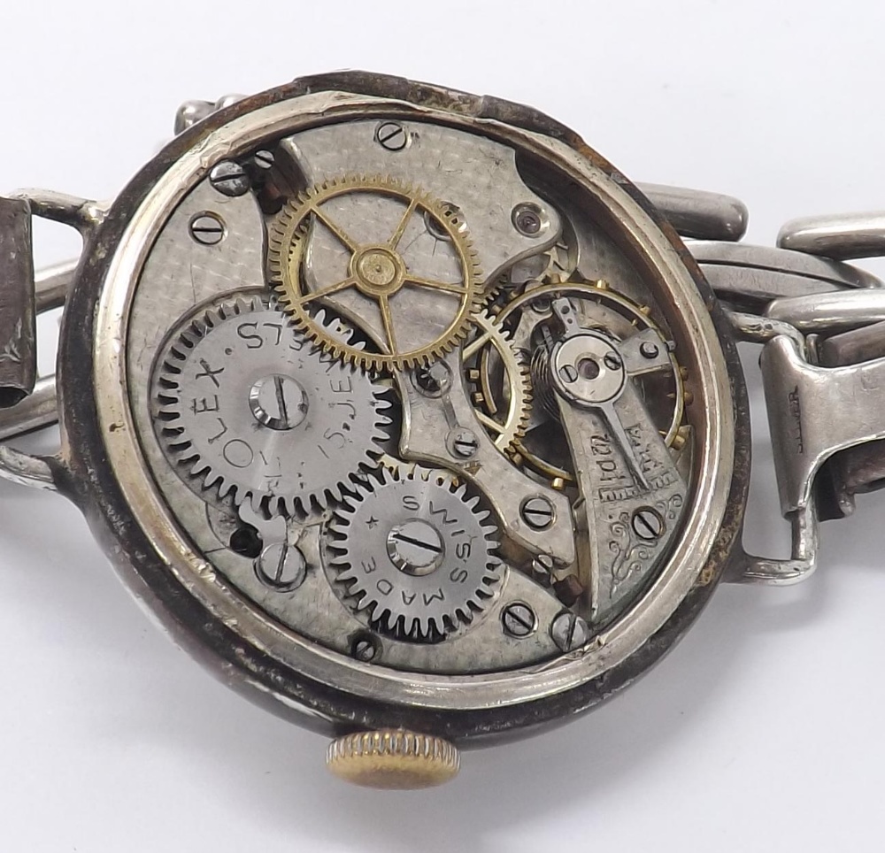 Rare Rolex silver officers trench wristwatch with centre seconds, import hallmarks for London - Image 3 of 4