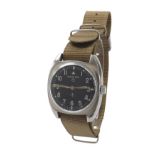 Hamilton British Military Army issue stainless steel gentleman's wristwatch, black dial with