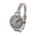 Baume silver officers trench wristwatch, import hallmarks for London 1918, circular white dial