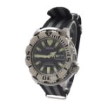 Seiko Black Monster Automatic Diver's 200m stainless steel gentleman's wristwatch, black dial with