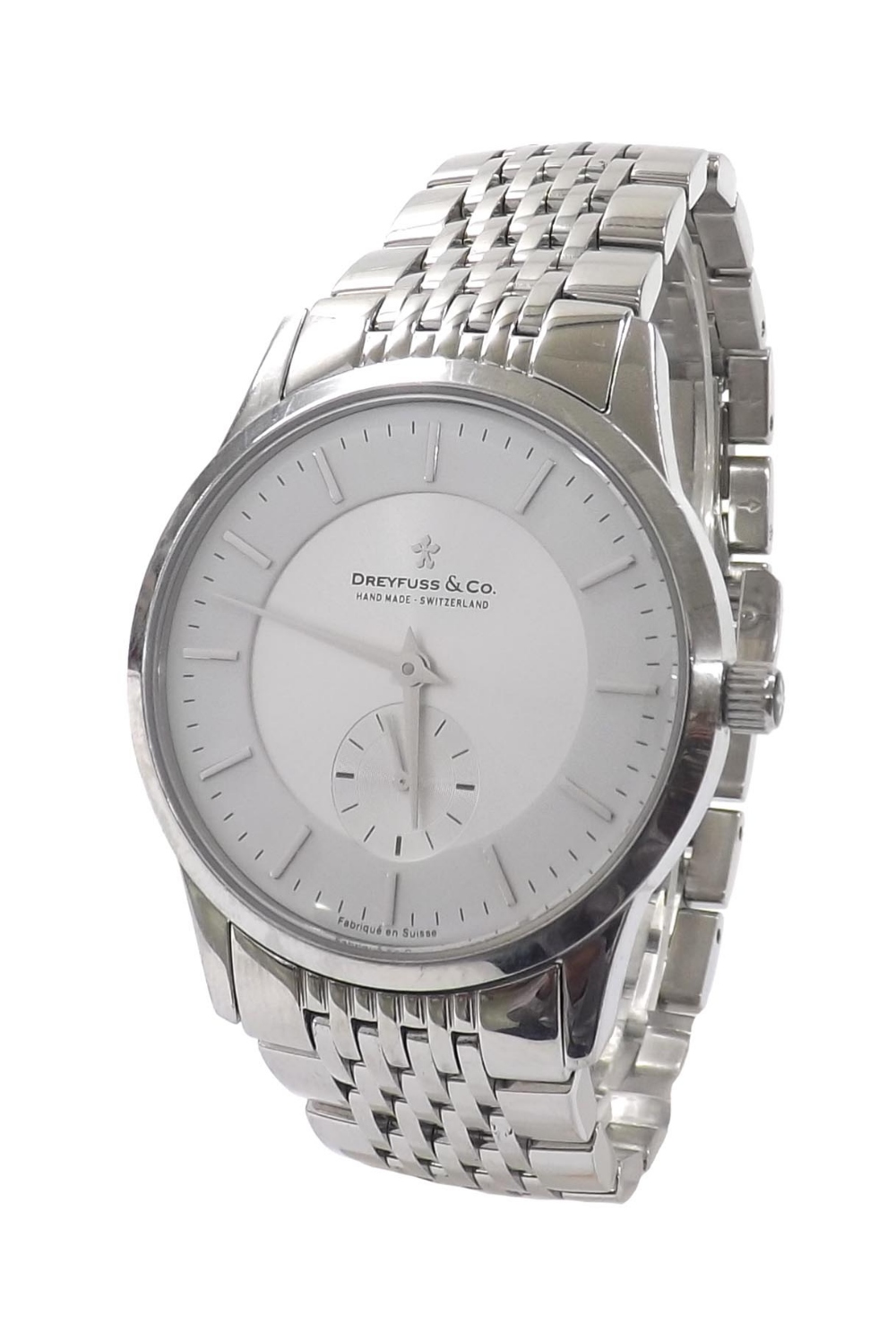 Dreyfuss & Co. Series 1946 stainless steel gentleman's bracelet watch, no. 8574, silvered dial