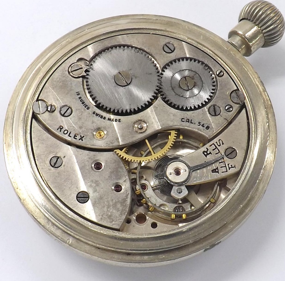 Rolex 'B' Military issue nickel cased pocket watch, signed cal. 548 15 jewel movement with - Image 3 of 5