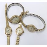 9ct lady's quartz bracelet watch, gold plated bracelet; together with a Tivoli 9ct lady's bracelet