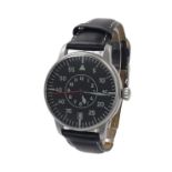 Poljot Military style stainless steel gentleman's wristwatch, no. 0009/1000, black dial with