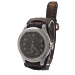 Cyma British Military issue stainless steel gentleman's wristwatch, black dial with Military