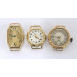 Two 9ct wire-lug ladies wristwatches; together with a further 9ct lady's wristwatch, the dial signed