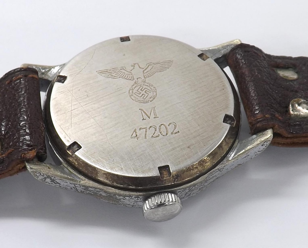 Record Military Kriegsmarine (German Navy) issue gentleman's wristwatch, black dial signed Record - Image 2 of 3