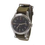 Hamilton British Military issue RAF Pilot's wristwatch, unsigned black dial with Military arrow