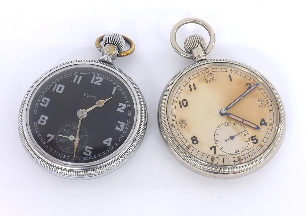 Elgin WWII British Military Army issue nickel cased lever pocket watch, circa 1943, signed 9 jewel