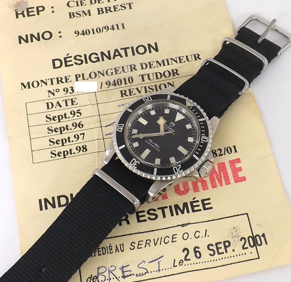 Rare Tudor Oyster Prince Submariner 'Marine Nationale' stainless steel gentleman's wristwatch,