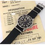 Rare Tudor Oyster Prince Submariner 'Marine Nationale' stainless steel gentleman's wristwatch,