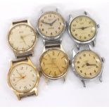 Six Smiths gentleman's wristwatches, unsigned movements (two at fault, lacking straps)