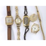 Two 18ct wire-lug ladies wristwatches (one at fault); together with a Corvette 9ct lady's