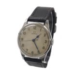 Omega WWII British Military issue stainless steel gentleman's wristwatch, circa 1939, silvered