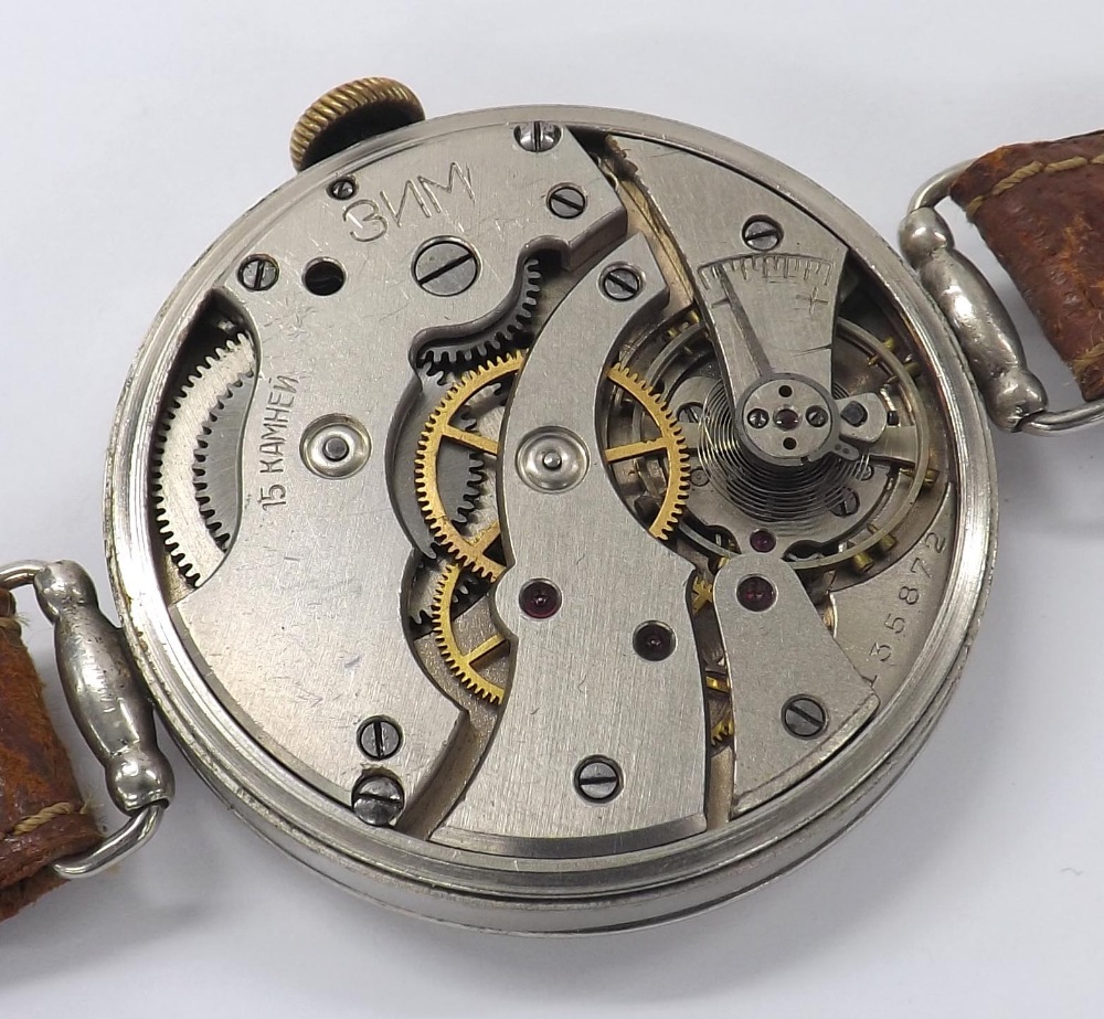 Russian 3NM (Zim) over-sized nickel cased gentleman's wristwatch, silvered dial with red twelve, - Image 3 of 4