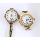 Two Cyma 9ct ladies bracelet watches (at fault), one with a gold plated expanding bracelet (at