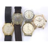 Five gentleman's wristwatches to include Elco Bimatic, Cornavin automatic, Nivada Discus (at