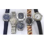 Two Russian stainless steel gentleman's wristwatches; together with four stainless steel gentleman's