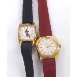 Bulova Accutron 'Mickey Mouse' rectangular gold plated and stainless steel lady's wristwatch,