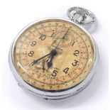 Lemania Military issue chrome plated nickel chronograph pocket watch, the signed dial with