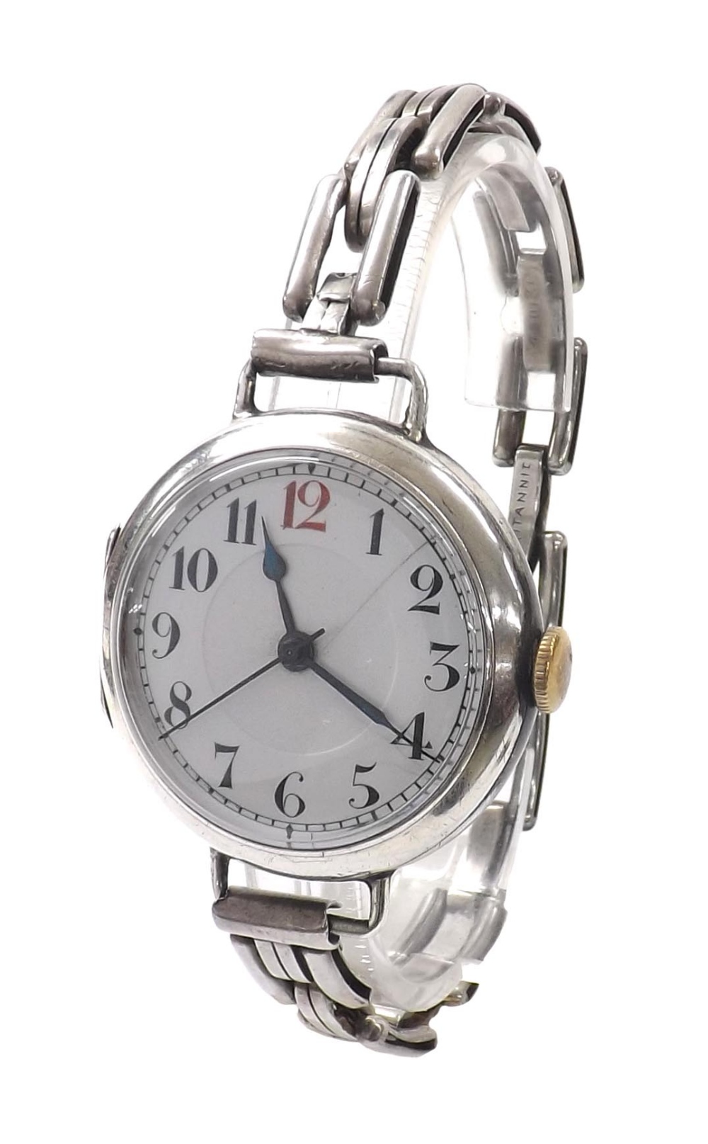 Rare Rolex silver officers trench wristwatch with centre seconds, import hallmarks for London