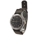 Cyma British Military issue stainless steel gentleman's wristwatch, black dial with Military