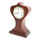 Good small mahogany inlaid mantel clock timepiece with platform escapement, the 3.5" white convex